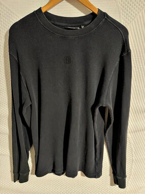 Ninth Hall Fundamentals Black Wash Thermal Boxy Long Sleeve T-Shirt Medium
